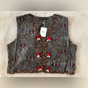 GENERATION Pakistan cambric cotton koti gray red print seashell detail size 14 L